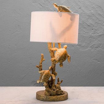 Настольная лампа с абажуром Swimming Golden Turtles Lamp With White Shade