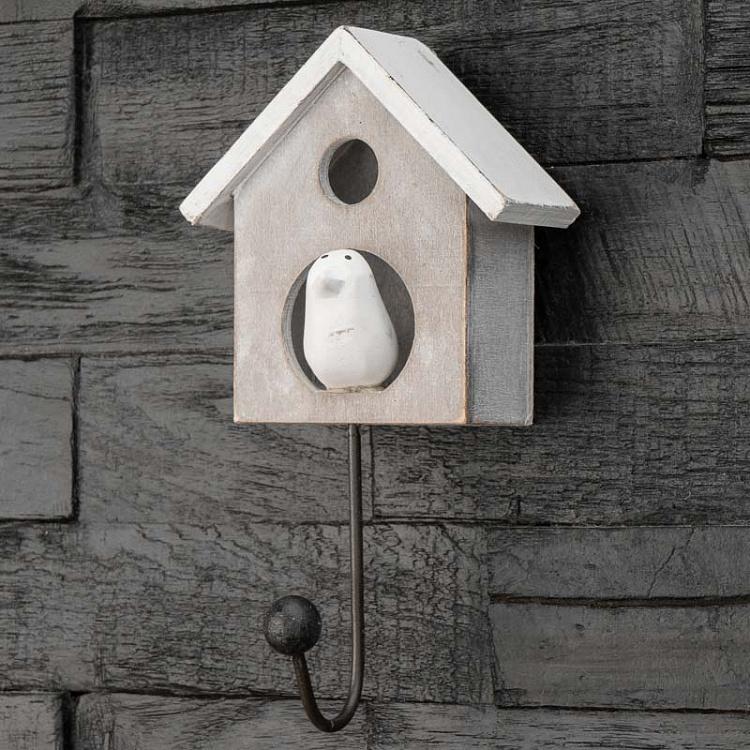 Hook Bird House Bleached Wood With Bird