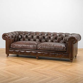 Трёхместный диван Kensington 3 Seater натуральная кожа Vintage Cigar New