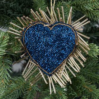 Ёлочная игрушка Bead Embroidery Heart Blue 13 cm