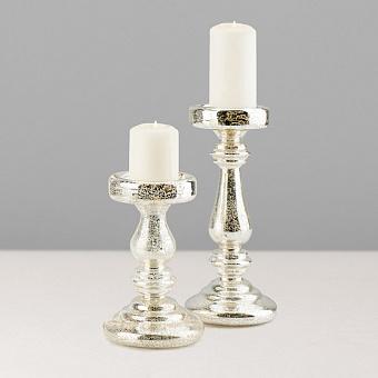 Набор из 2-х подсвечников Set Of 2 Glass Antique Candle Holder Silver Champagne