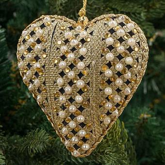 Ёлочная игрушка Heart With Pearls Black Gold 12 cm