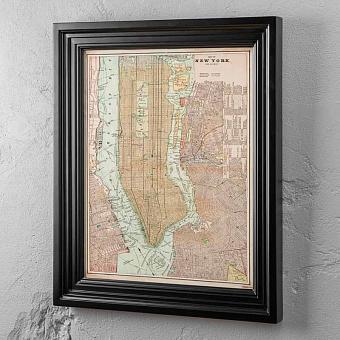 Картина-принт Classic Map New York, Black Wood дуб Black Oak