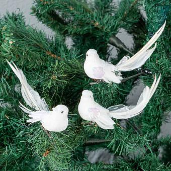 Набор из 3-х ёлочных игрушек Set Of 3 Sequin Lace Birds On Clip White 15 cm