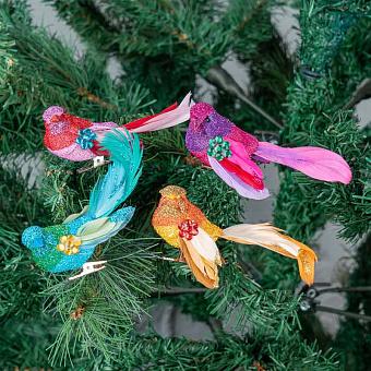 Набор из 4-х ёлочных игрушек Set Of 4 Sequin Glitter Birds On Clip Multi 12,5 cm
