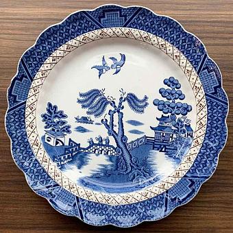 Винтажная тарелка Vintage Plate Blue White Large 16