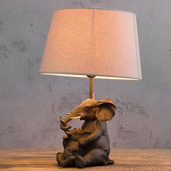 Настольная лампа с абажуром Table Lamp With 2 Elephants Crossing Trunks With Shade