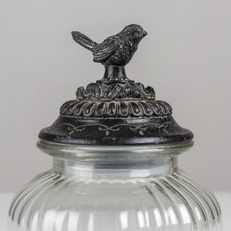 Стеклянная банка с птичкой на крышке Glass Jar Round With Cork Metal Bird