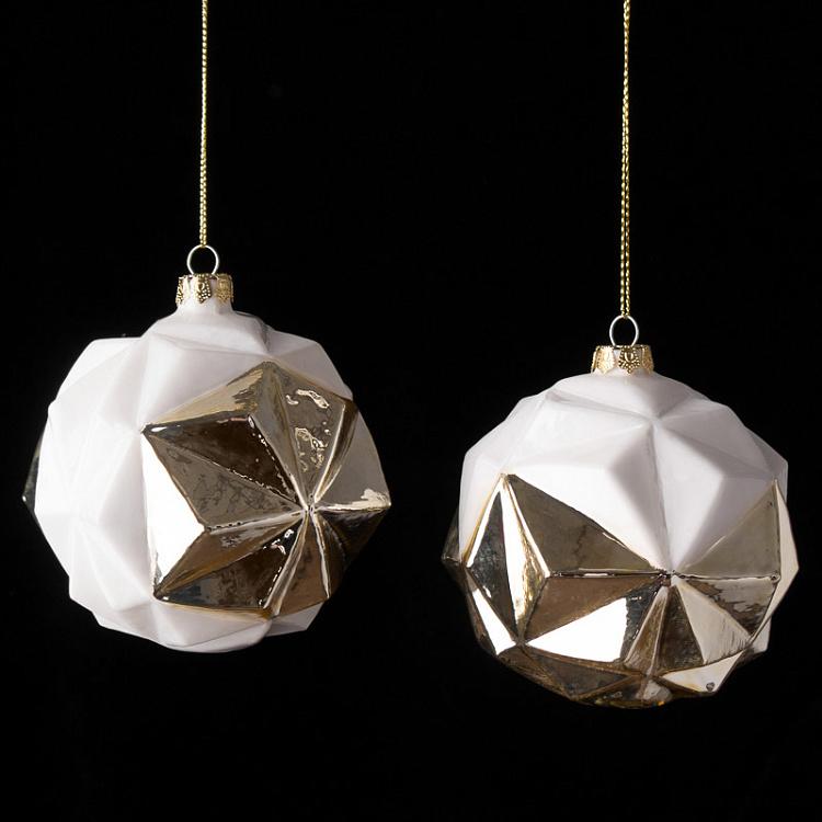 Set Of 2 Glass Pyramid Balls Cream/Gold 9 cm