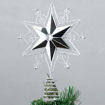 Верхушка на ёлку Metal Glitter Star Tree Topper Silver 25,5 cm