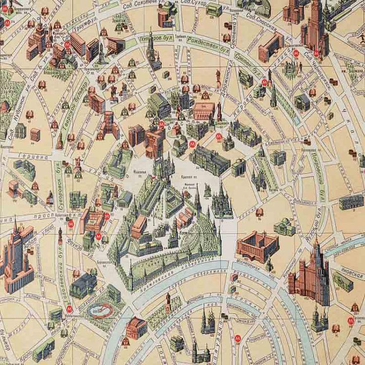 Картина-принт Карта Москвы, L Map Moscow Large
