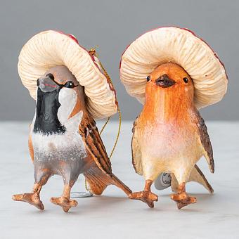 Набор из 2-х ёлочных игрушек Set Of 2 Mushroom Birds Brown/Red 12,5 cm discount1