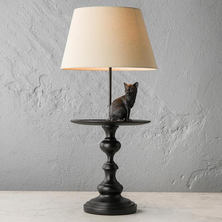 Cat On Stand Table Lamp With White Shade