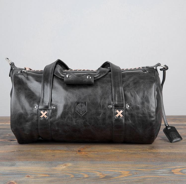 Чёрная кожаная спортивная сумка-банан модель № 38 Sport Bag Model 38, Bowler Black