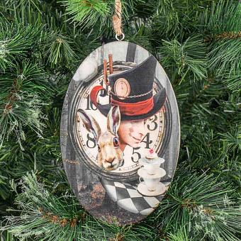 Новогодняя подвеска Wood Pendant With Hatter, Rabbit And Clock 20 cm