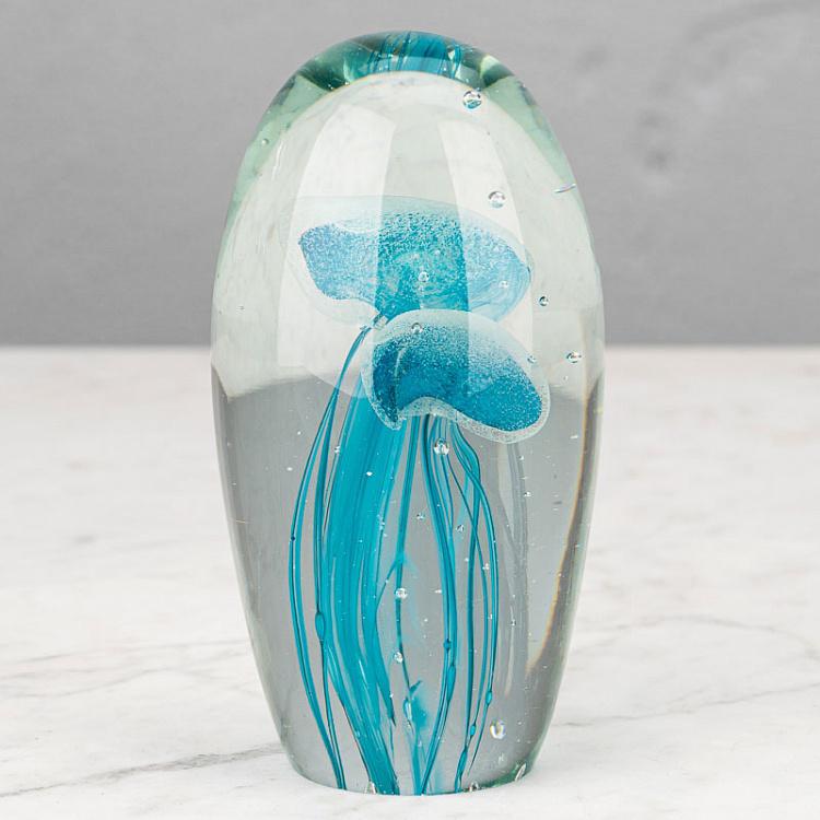 Glass Paperweight 3 Blue Jellyfish