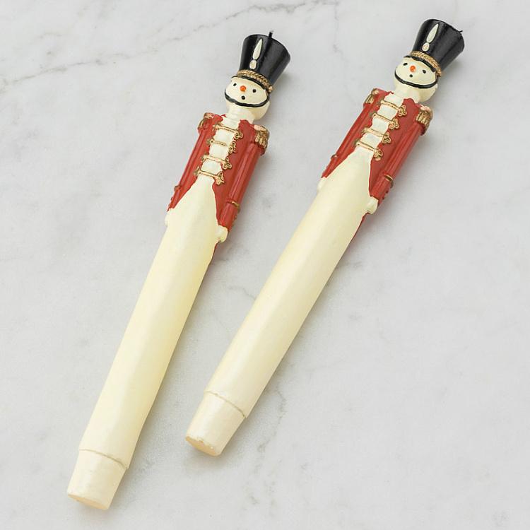 Set Of 2 Paraffin Candles Soldiers In Red Uniform
