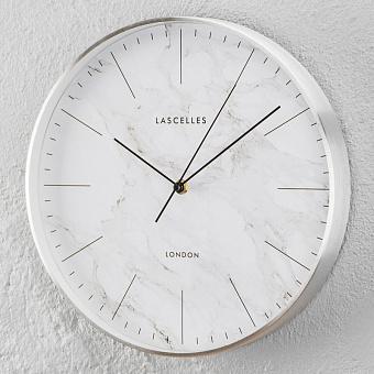 Настенные часы Brushed Chrome Metal Cased Marble Effect Wall Clock