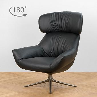 Кресло Belfiore Wing Swivel Armchair, Titanium натуральная кожа Genuine Nero