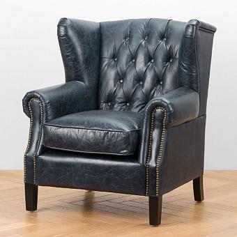 Кресло Parlament Armchair, Black Wood D натуральная кожа Vintage Blue