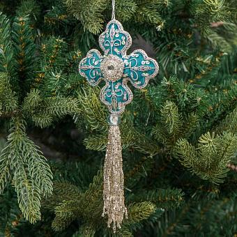Новогодняя подвеска Pendant Cross With Beads Turquoise 22 cm