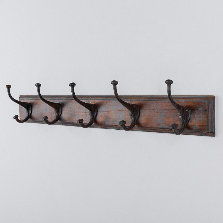 Пятиместная настенная вешалка на деревянной основе Wooden Wall Rack With 5 Hooks