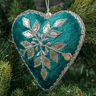 Ёлочная игрушка Heart With Silver Pattern Turquoise 12 cm