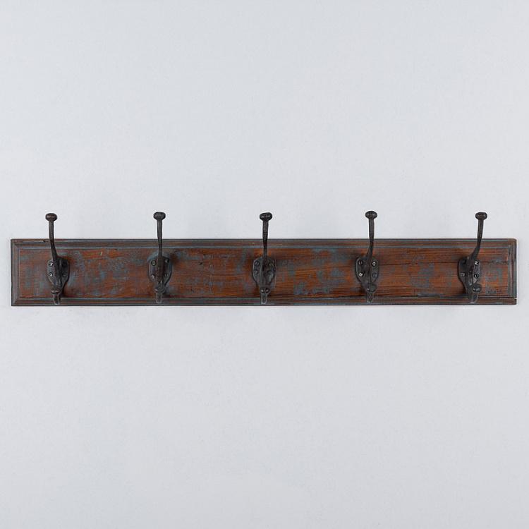 Пятиместная настенная вешалка на деревянной основе Wooden Wall Rack With 5 Hooks