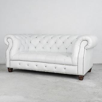 Двухместный диван Senior Common Room 2 Seater With Oxford Button натуральная кожа Scholar White