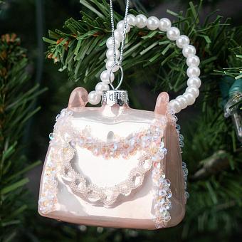 Ёлочная игрушка Glass Hanger Purse White With Beads 7 cm